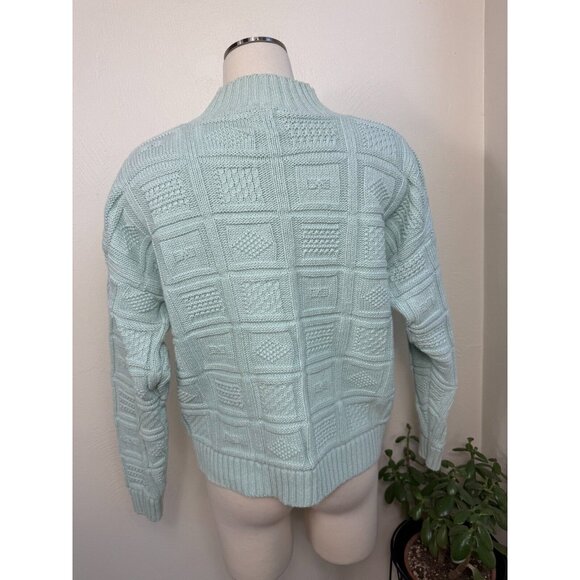 Vintage GAP Seafom Green Fancy Knit Ramie Blend Sweater Size Medium Cottage Core - Picture 6 of 13
